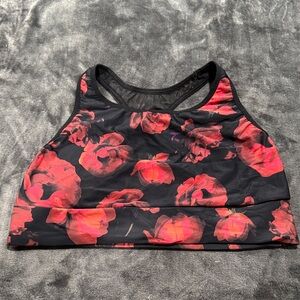 Elegant Floral Black and Red Sports Bra